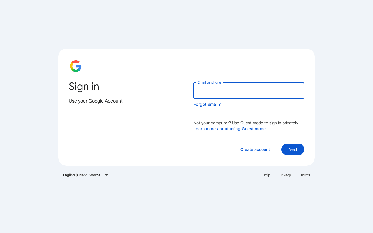 Google's sign-in page, which opens when you go to takeout.google.com
