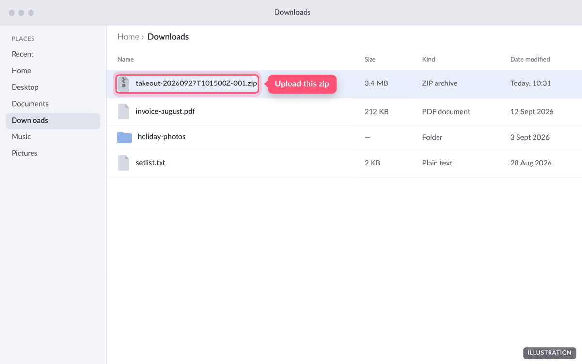 A takeout zip file in a downloads folder