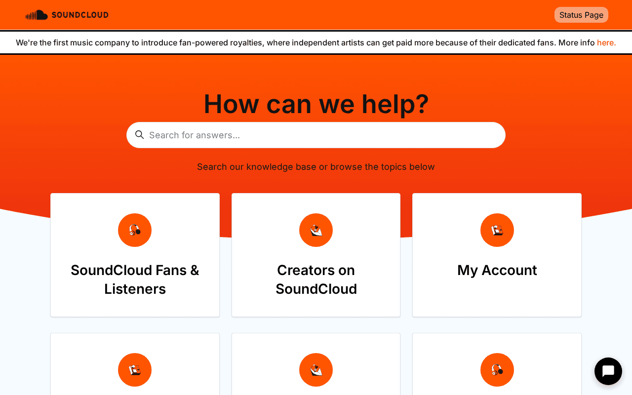 SoundCloud's help centre home page